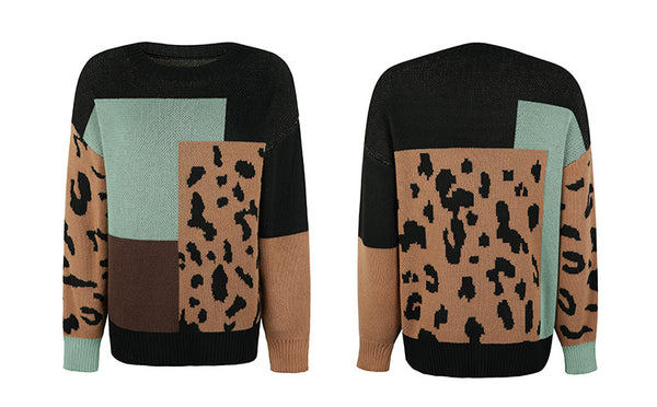 Fashion Long Sleeve O-Neck Leopard Print Sweatshirt