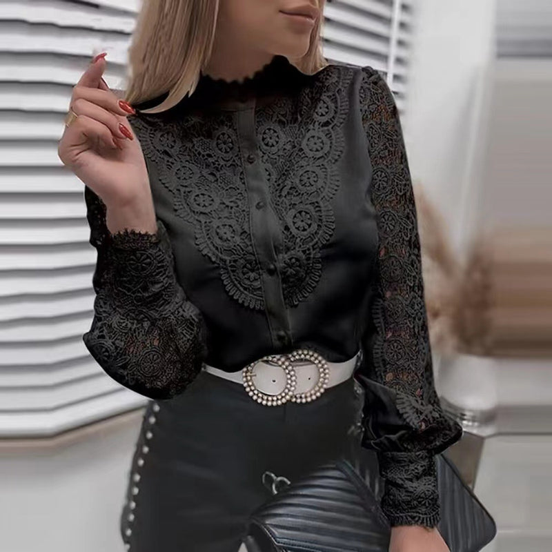 Elegant Long Sleeve Buttoned Lace Shirt