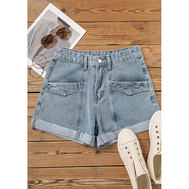Casual Stretchy High Waisted Pocketed Denim Shorts