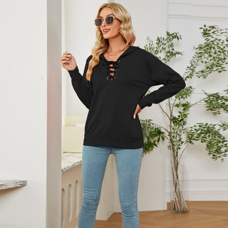 Casual Drawstring Long Sleeve Hooded Solid Sweatshirt