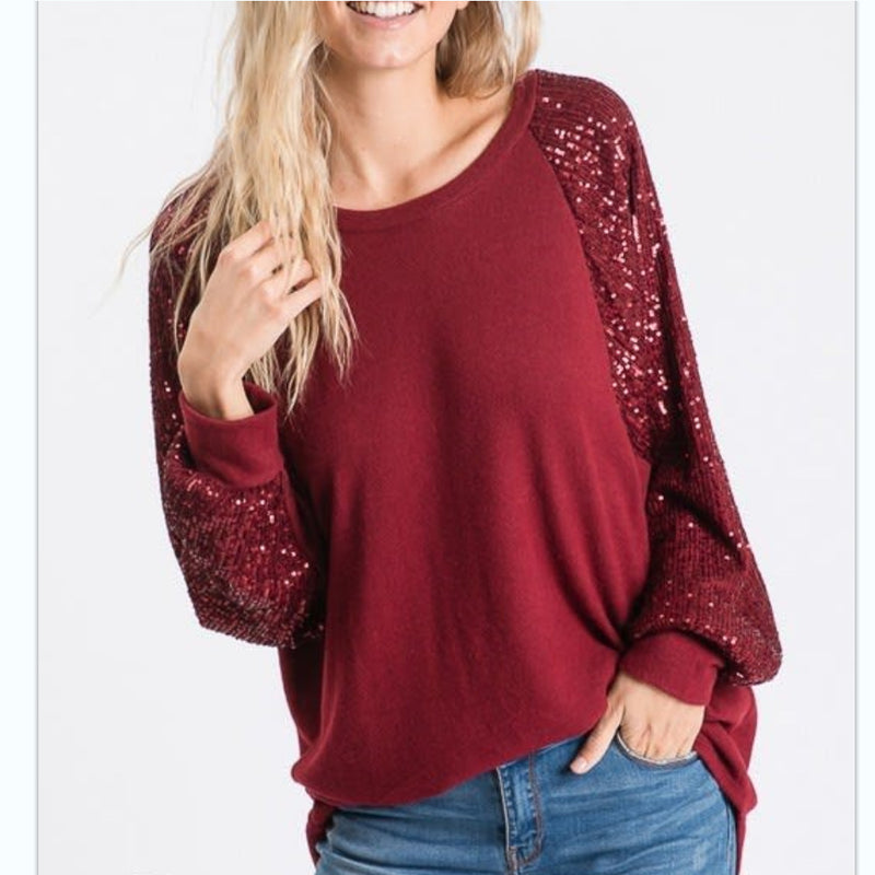 Shinny Loose Solid Color Round Neck Sweatshirt Top