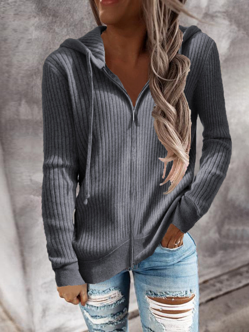 Hooded Drawstring Zip Up Sweater