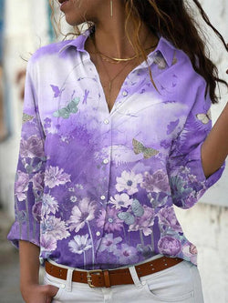 Butter Print Floral Long Sleeve Blouse Top