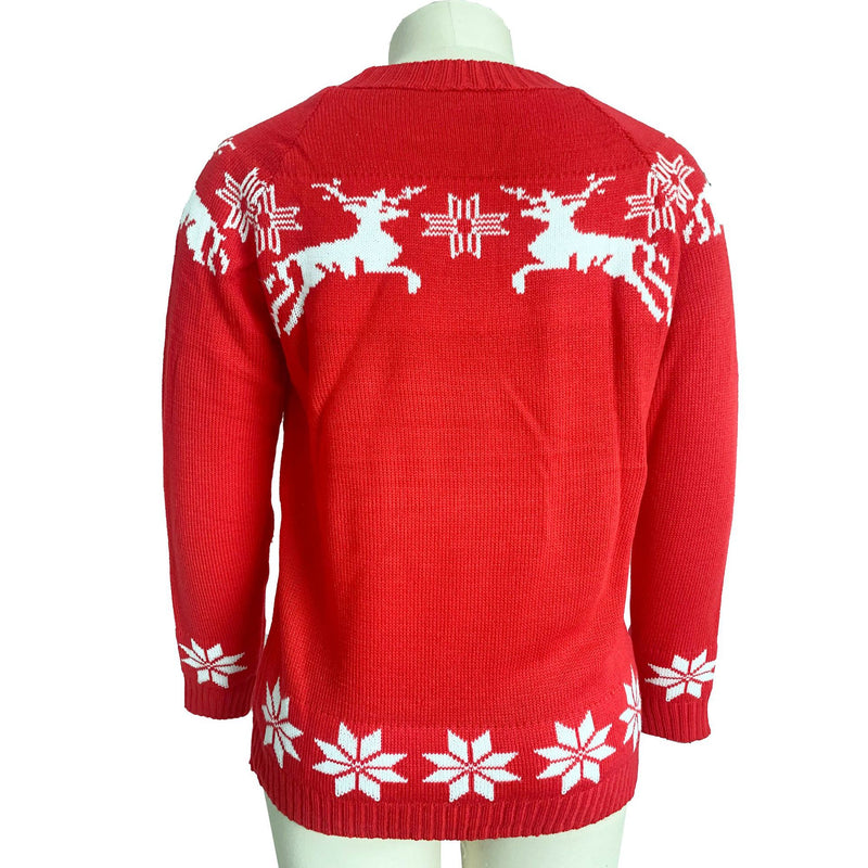 Crew Neck Xmas Print Knitted Sweater