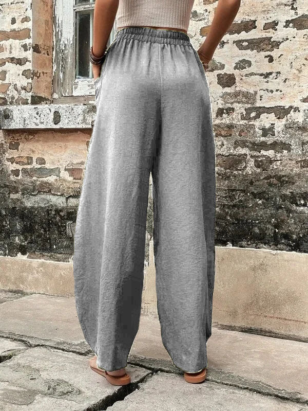 Casual High Waist Pocketed Loose Solid Pants