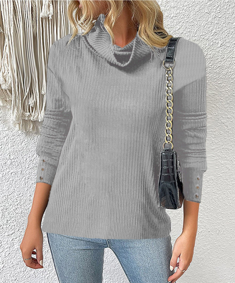 Casual Long Sleeve Turtle Neck Solid Blouse Top
