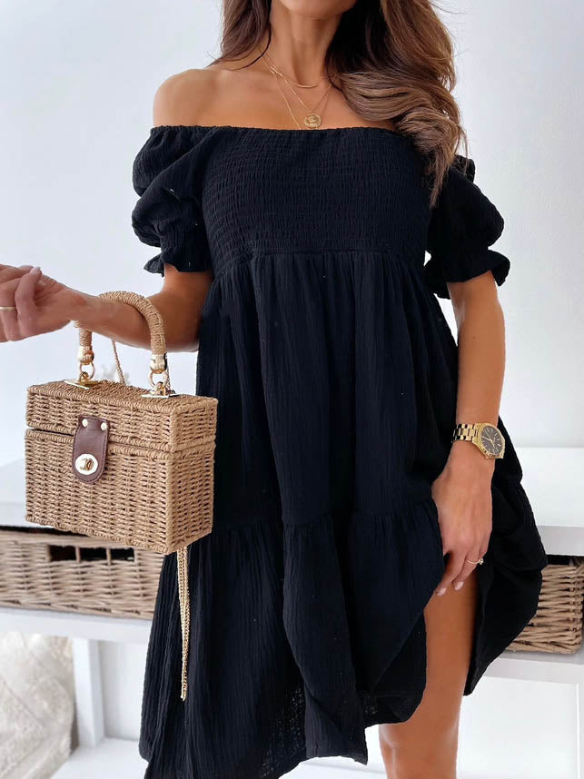 Off Shoulder Short Sleeve Loose Mini Dress