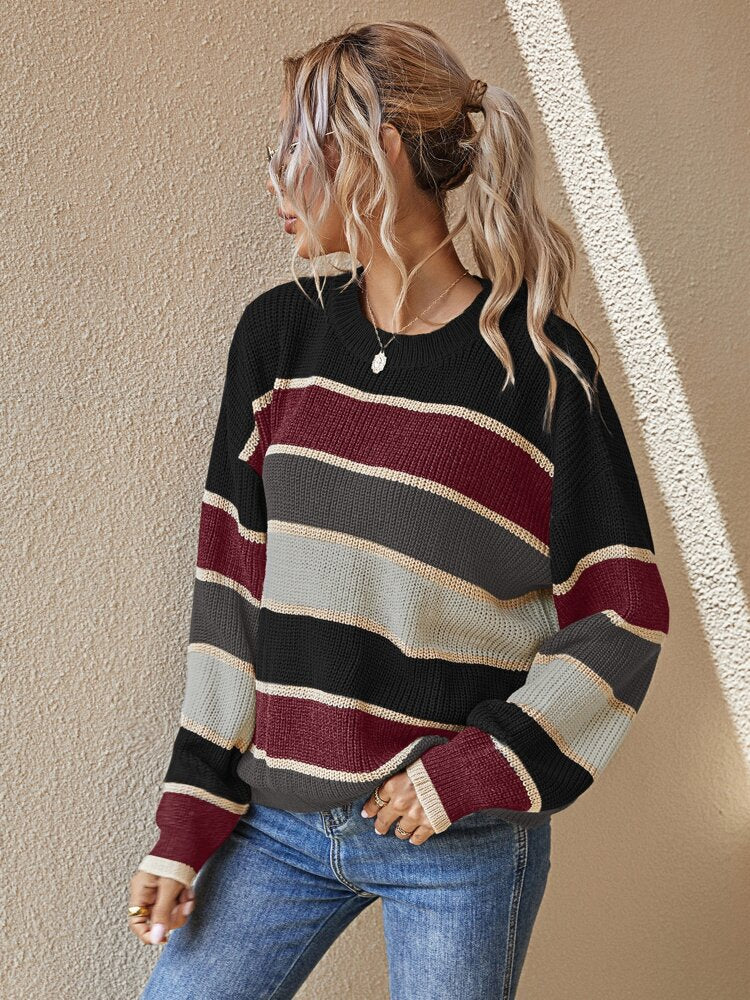 Color Block Round Neck Sweater