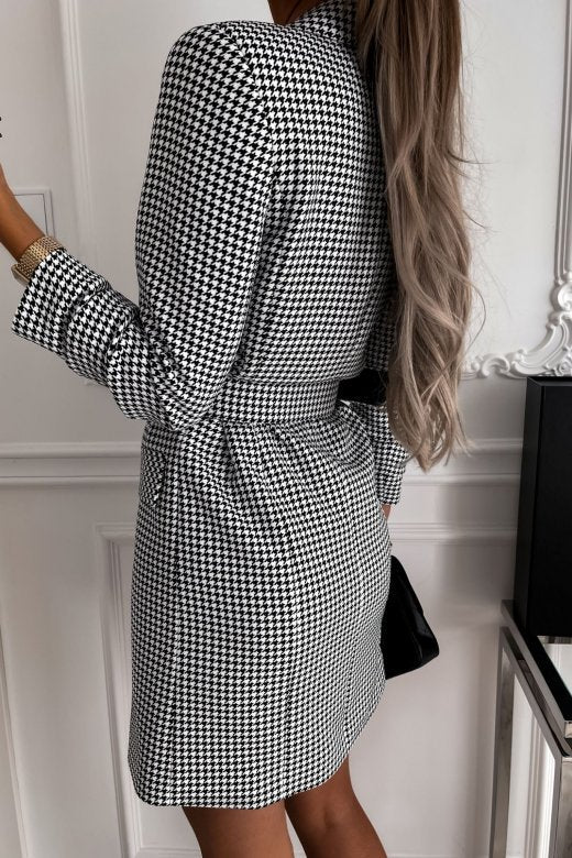 Lapel Collar Coat Long Sleeve Plaid Outerwear