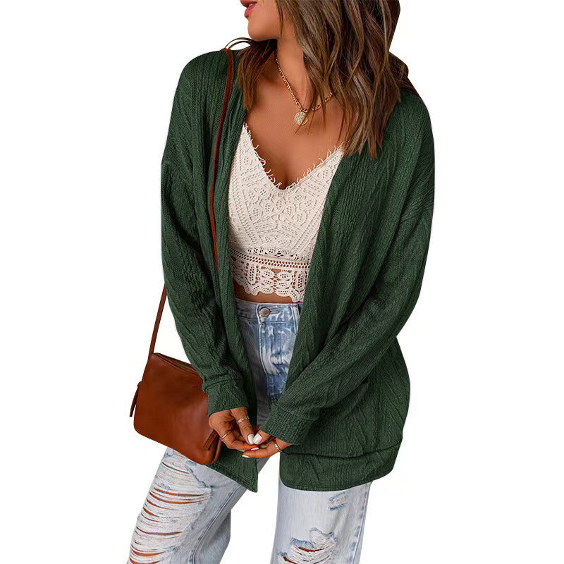 Open Front Long Sleeve Solid Color Cardigan