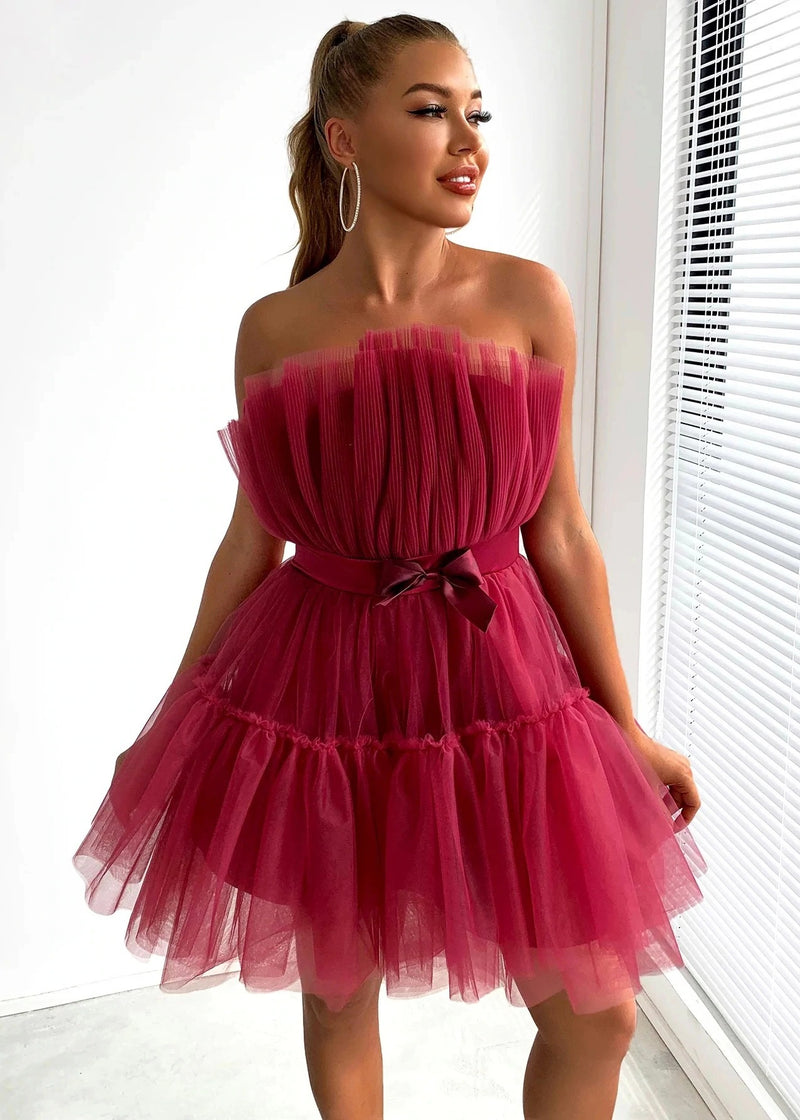 Sexy Sleeveless Off Shoulder Solid Color Mini Doll Dress