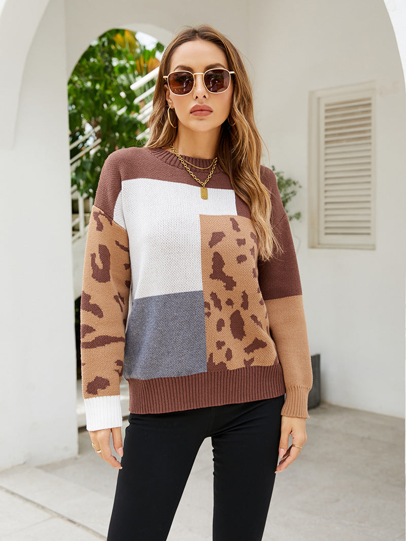 Fashion Long Sleeve O-Neck Leopard Print Sweatshirt