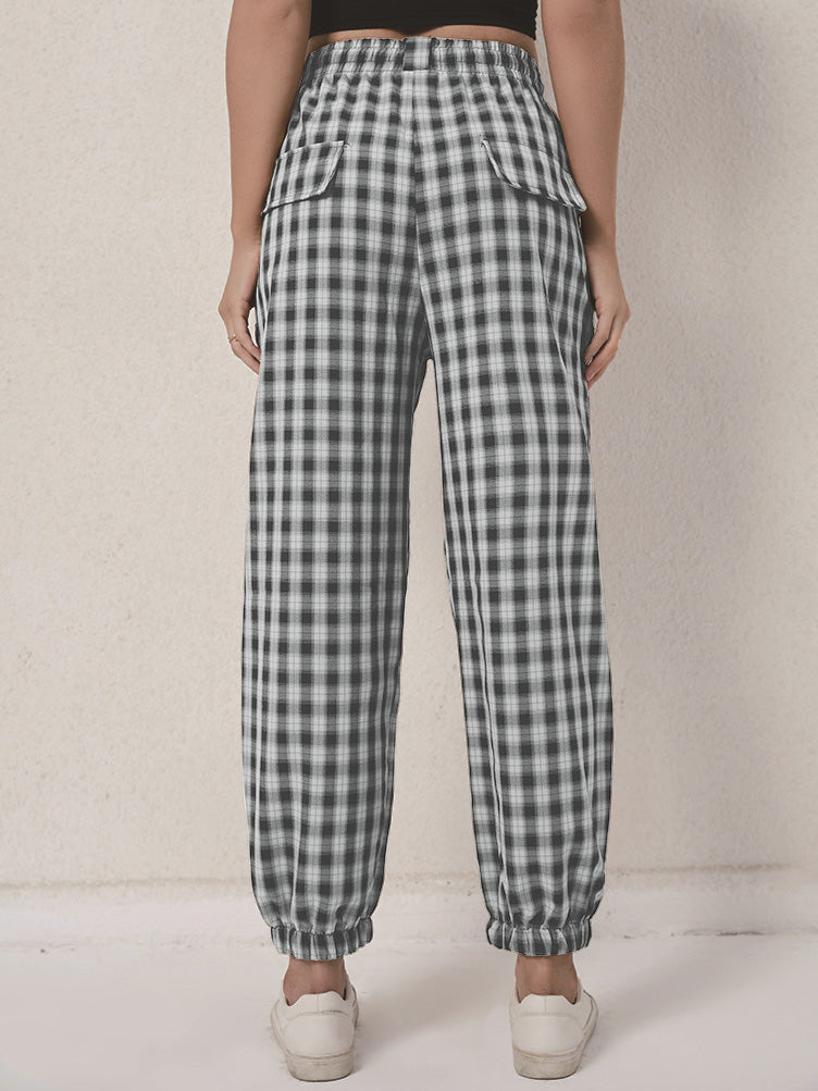 Women's Pants Check Print Elastic Waist Casual Harem Pants