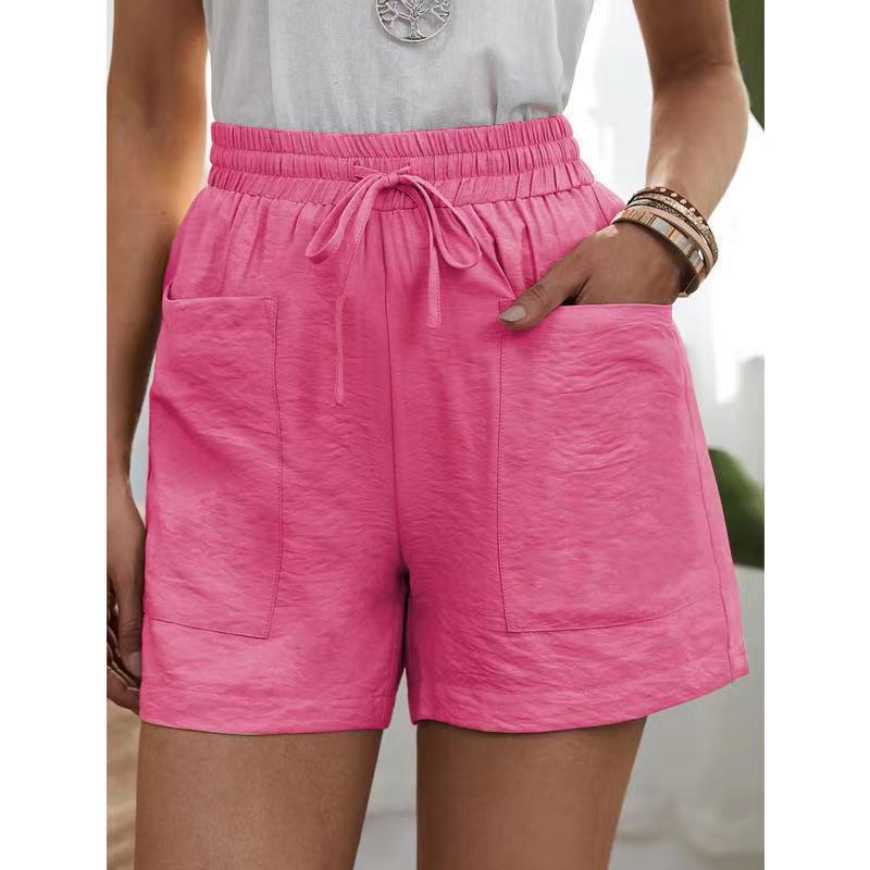 Drawstring Pocketed High Waist Solid Color Shorts
