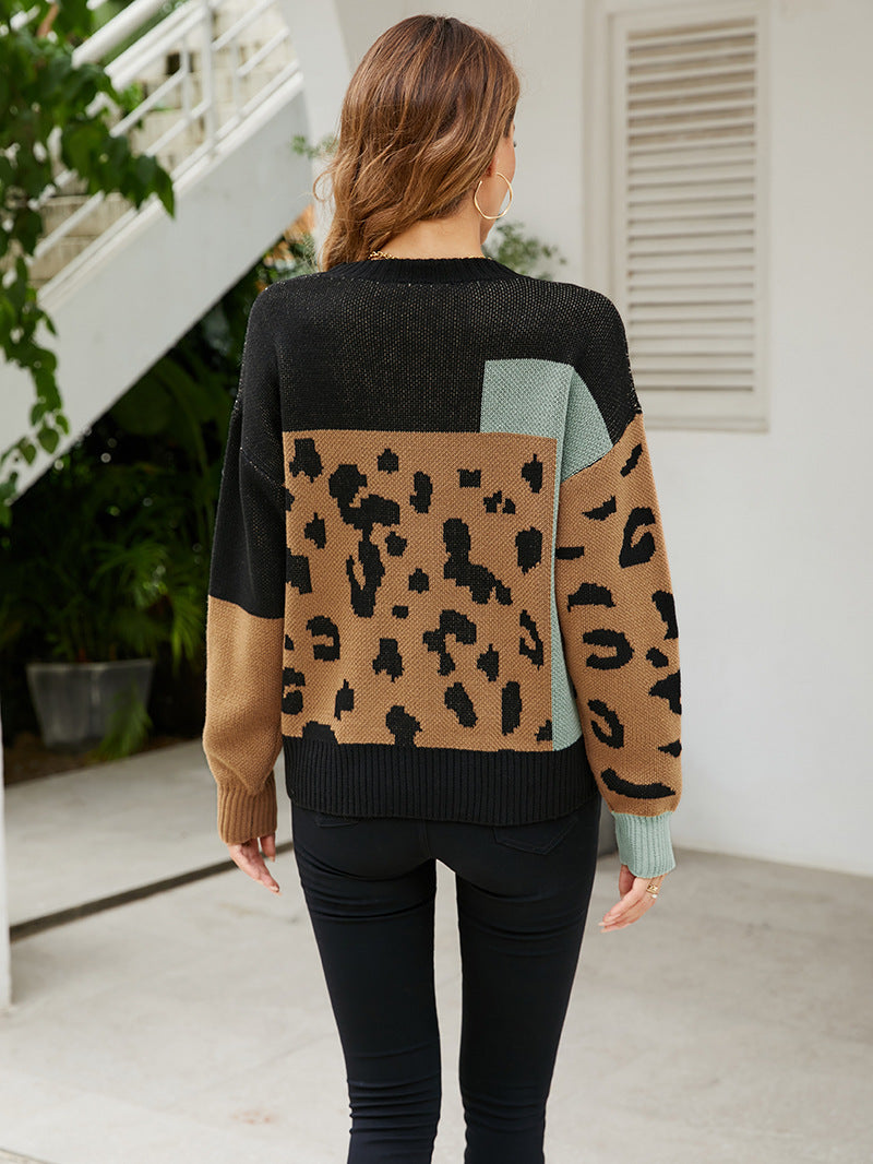 Fashion Long Sleeve O-Neck Leopard Print Sweatshirt