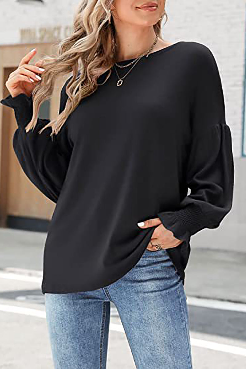 Cuff Sleeve O Neck Blouse