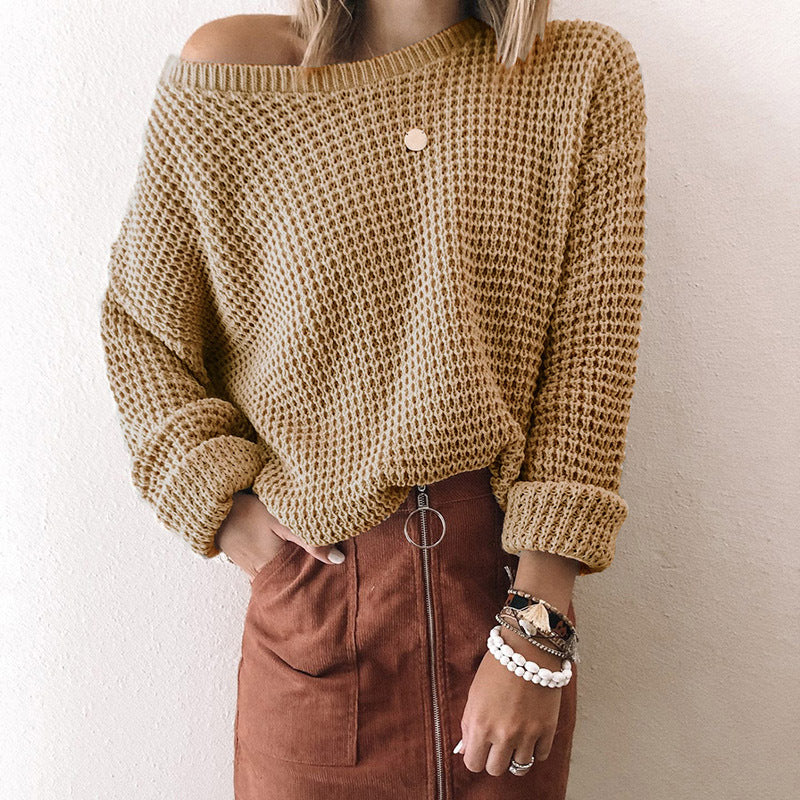 Knitted Off Shoulder Long Sleeve Sweater