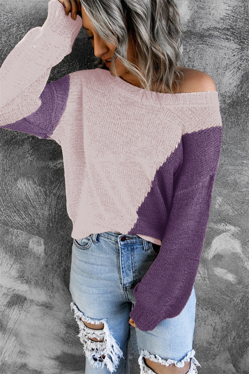One Shoulder Knitted Round Neck Sweater