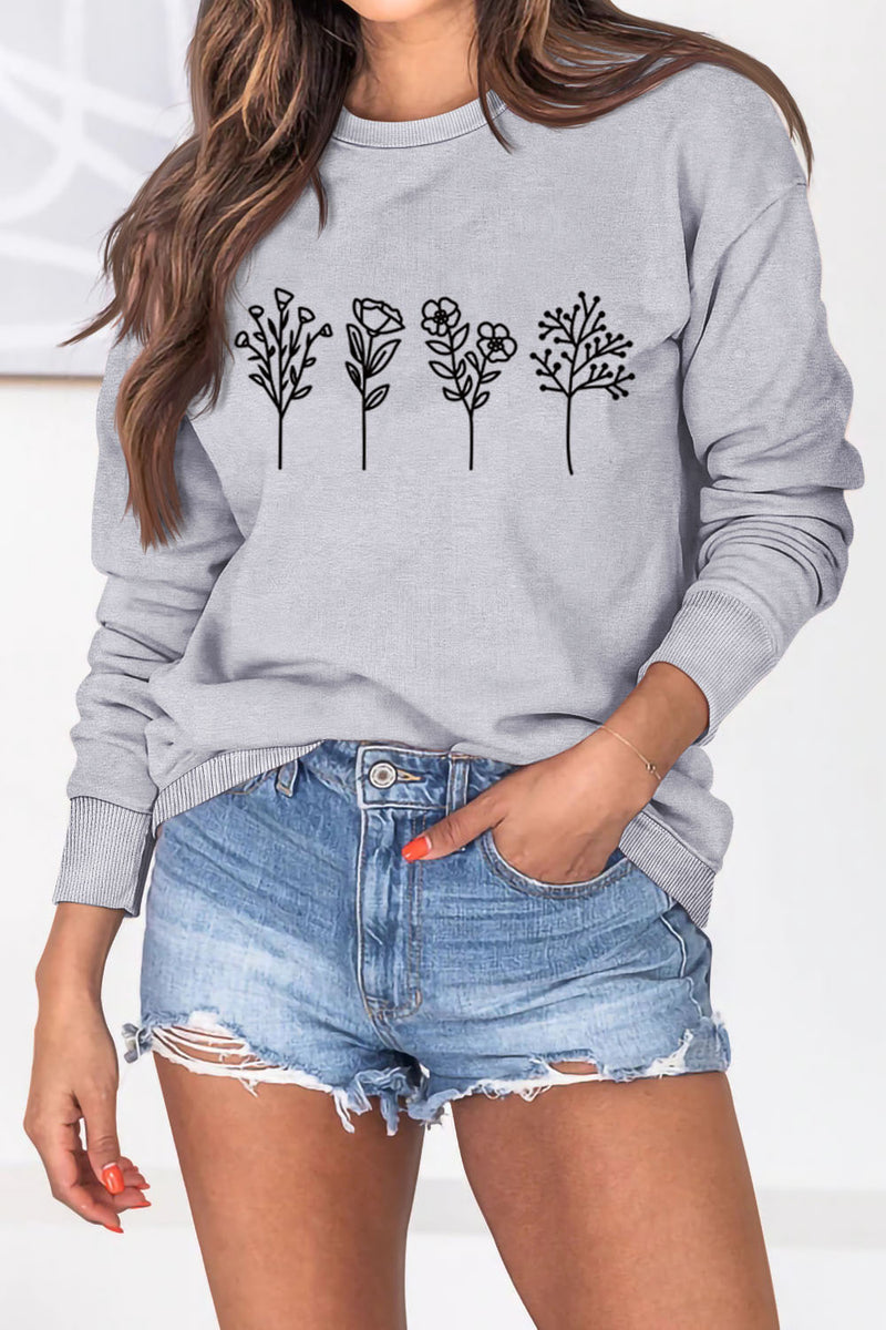 Fashion Long Sleeve O-Neck Floral Print Sweatshirt Top