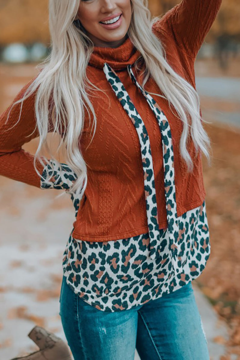 Leopard Patch Cowl Neck Top