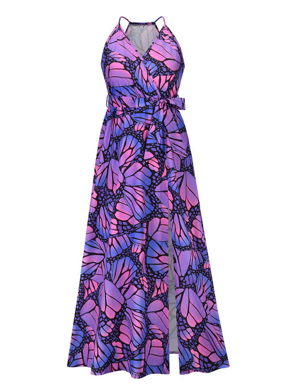 Side Split Sleeeveless V Neck Floral Maxi Dress