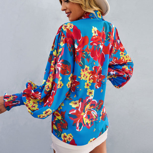Loose Floral Print Long Sleeve Button Down Top Shirt