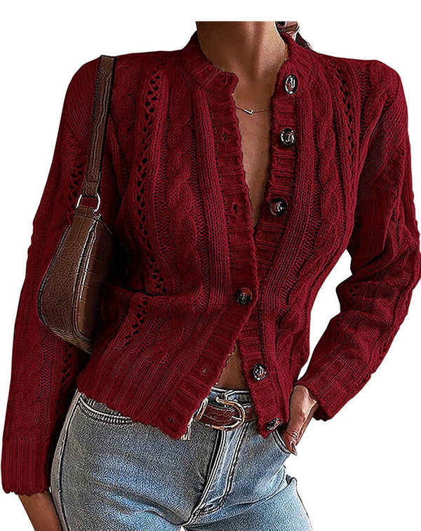 Casual Cable Knit Button Down Sweater