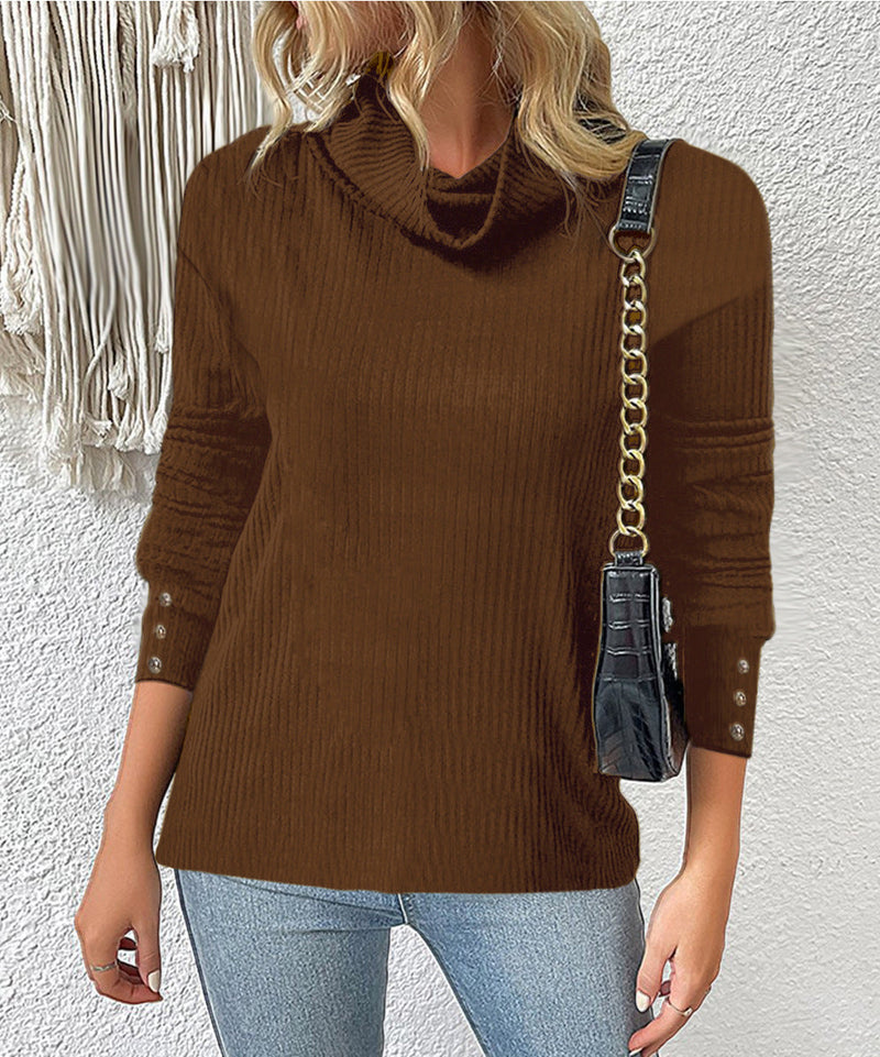 Casual Long Sleeve Turtle Neck Solid Blouse Top