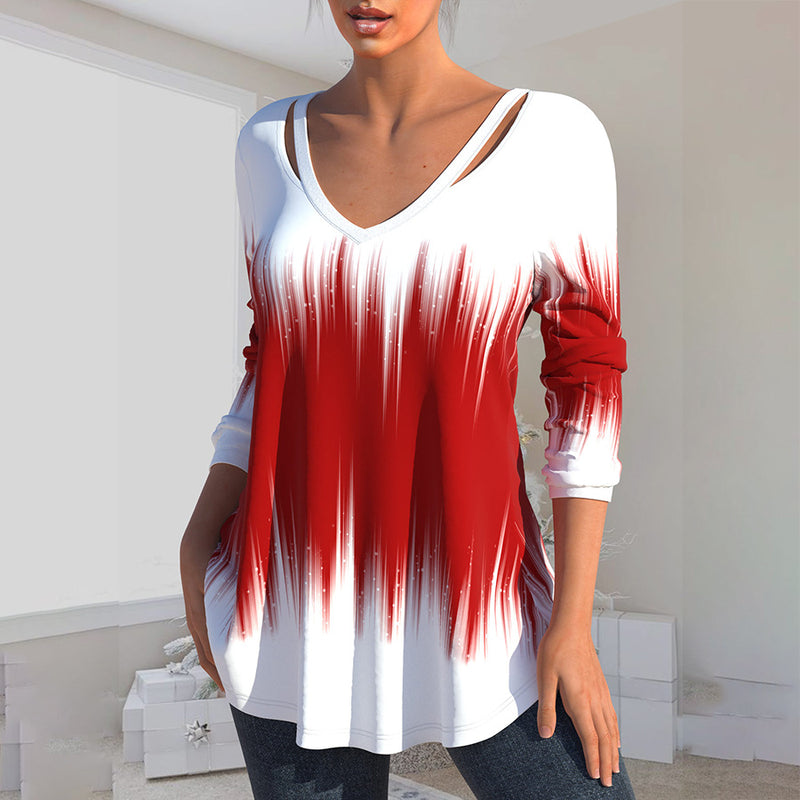 Round Neck Long Sleeve Printed Loose Top Blouse