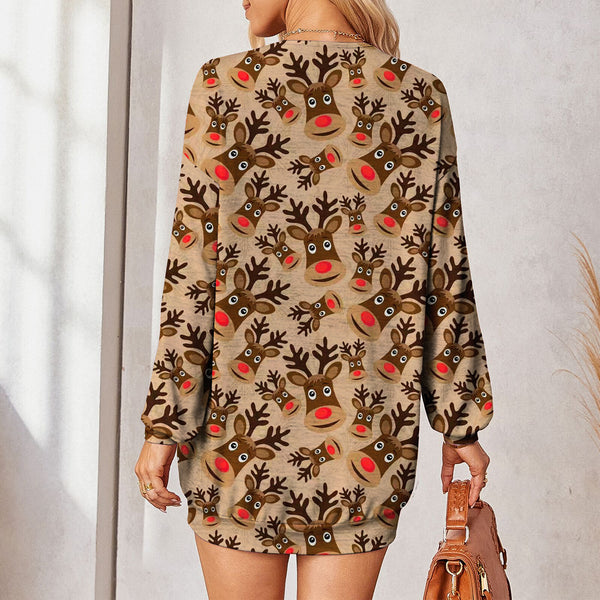 Long Sleeve Open Front Christmas Printed Cardigan