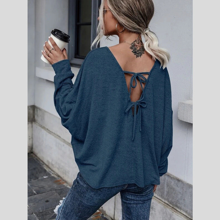 Fashion Round Neck Long Sleeve Solid Loose Blouse