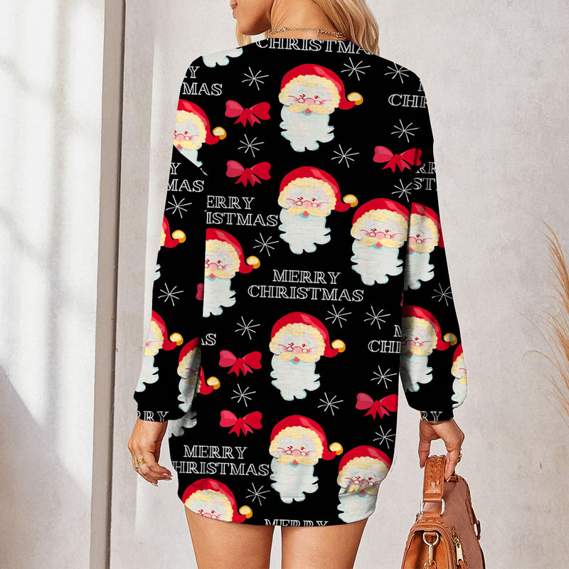 Long Sleeve Oppen Front Christmas Printed Cardigan