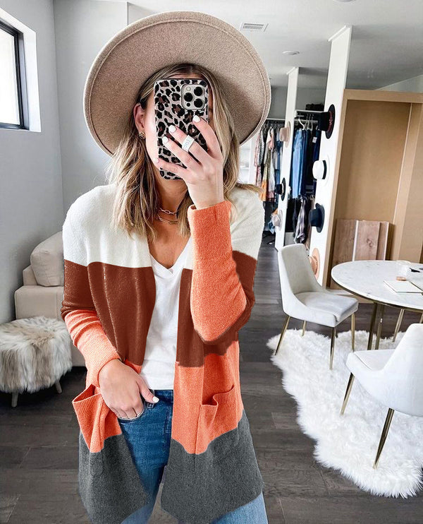 Long Sleeve Open Front Cardigan Top with Pockets