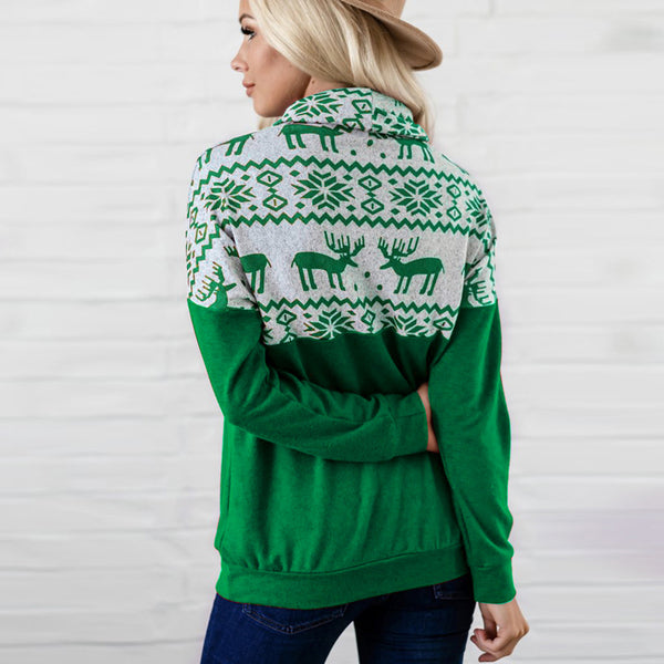 Turtle Neck Long Sleeve Ox Printed Sweatshirt