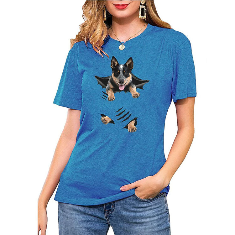 Crew Neck Short Sleeve Dog Print T-Shirt