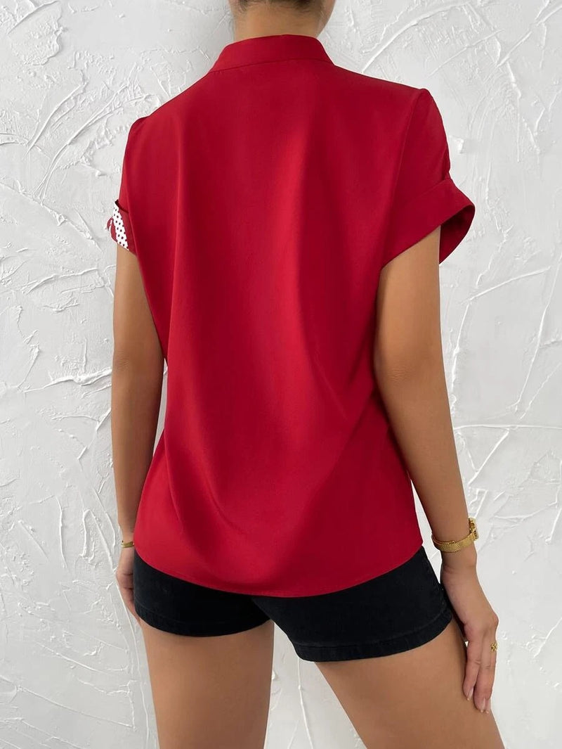 Fashion V-Neck Printed Short Sleeve Buttoned Shirt