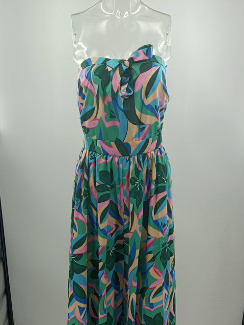 Elegant Sleeveless Off Shoulder Printed Maxi Dress