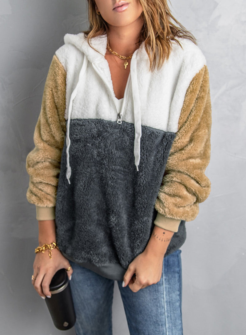 Draw String Hooded Teddy Sherpa Pullover