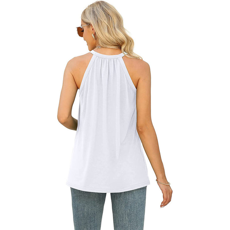 Casual Sleeveless Round Neck Solid Color Loose Top