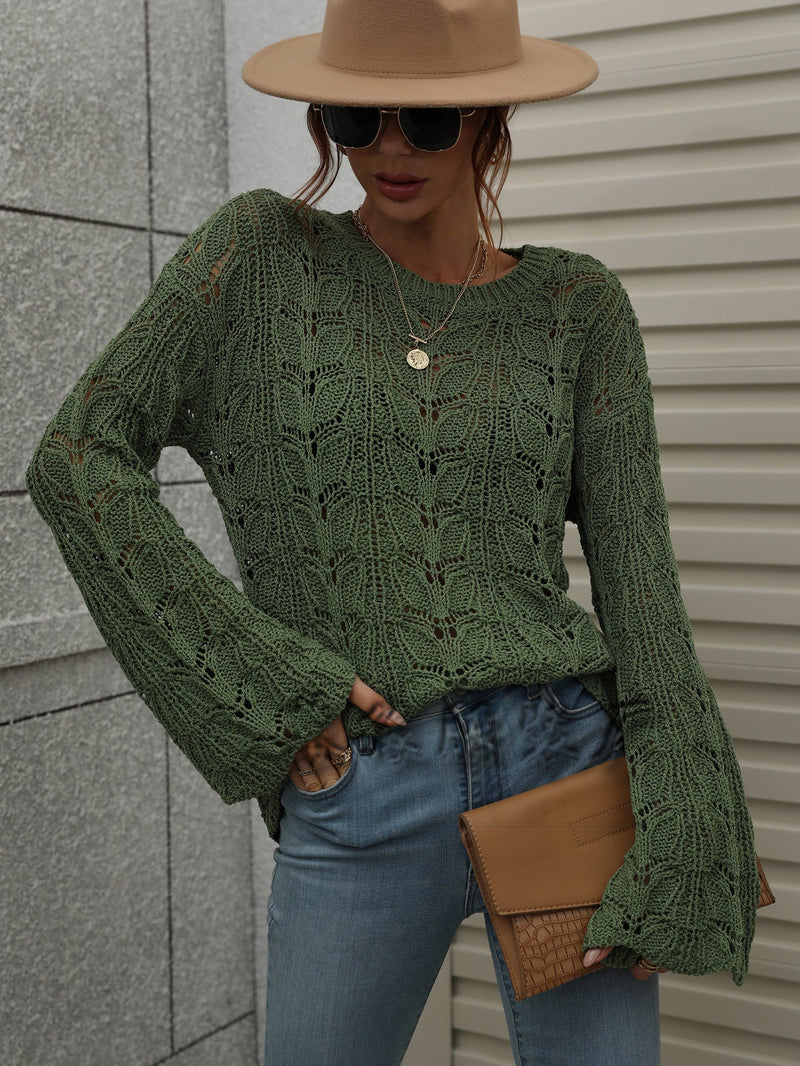 Fashion Long Sleeve Round Neck Knitted Top