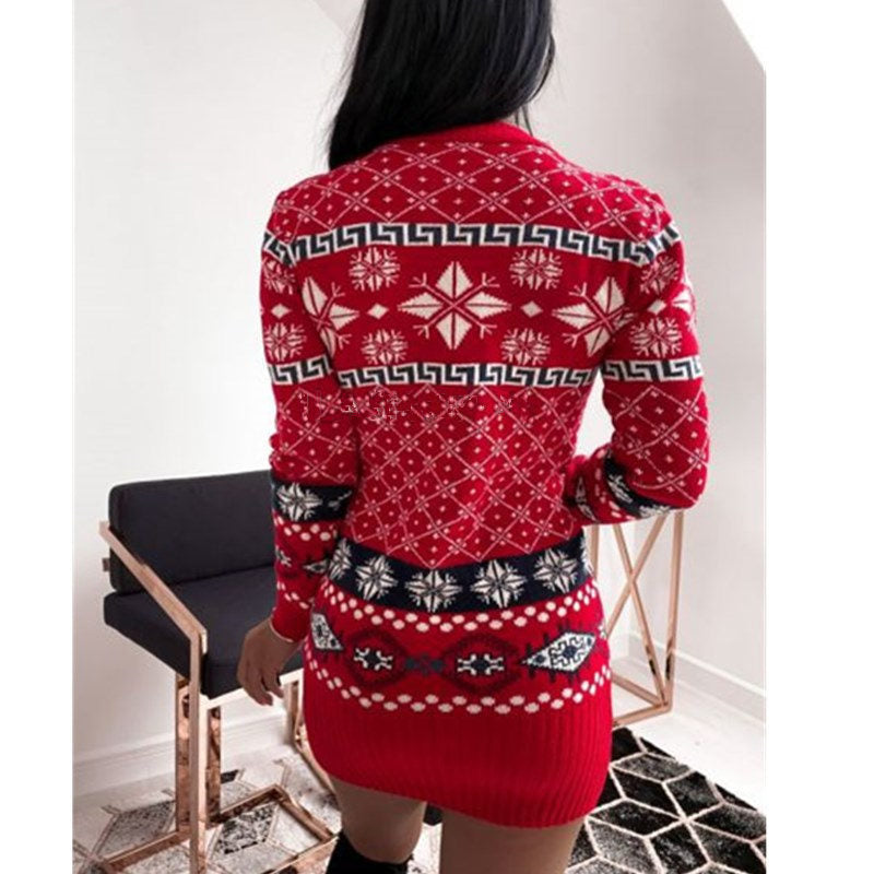 Xmas Print Mini Sweater Knitted Dress