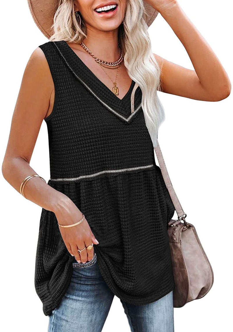 Casual V-Neck Sleeveless Solid Loose Blouse Top