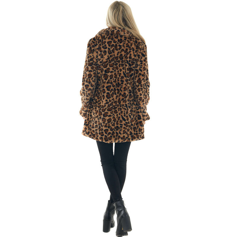 Leopard Print Long Sleeve Open Front Jacket Coat