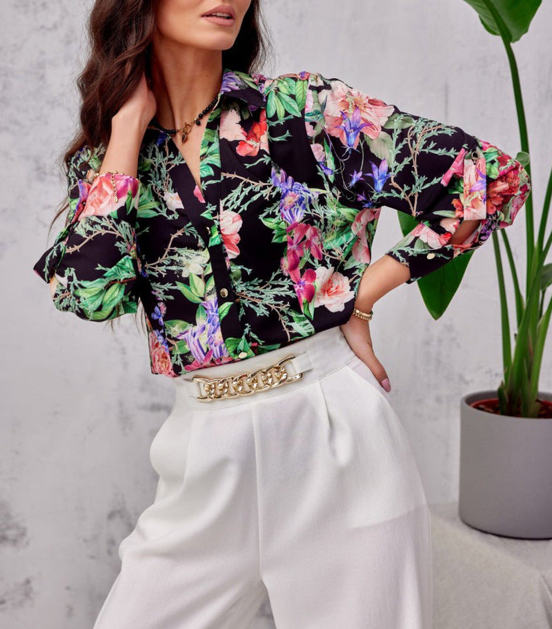 Floral Button Down Long Sleeve Top Shirt