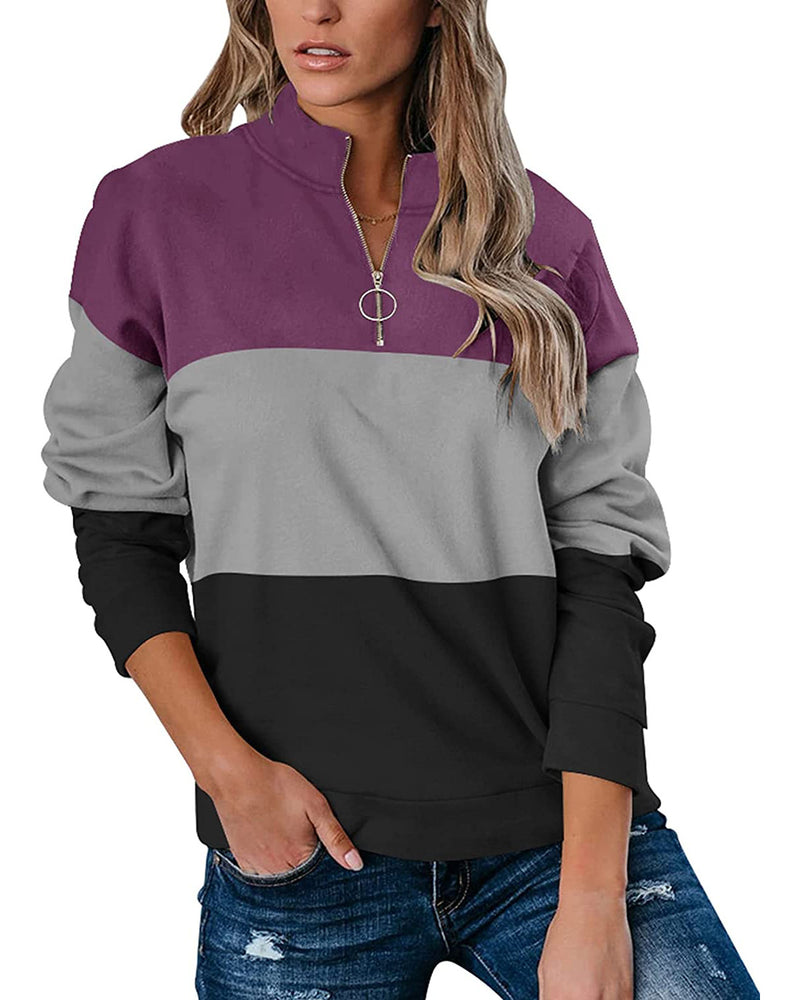 Color Block Casual Zip Front Sweatshirt
