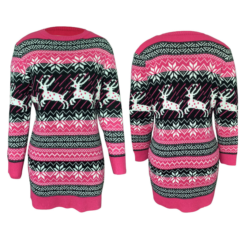 Christmas Print Knitted  Mini Sweater Dress