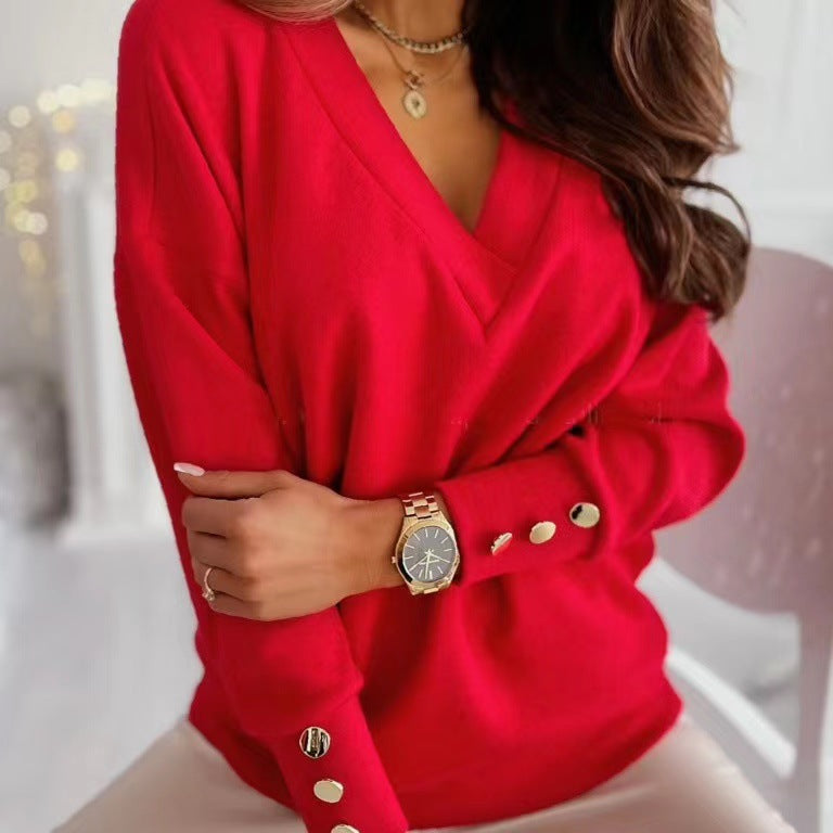 Solid Color V Neck Warm Sweater Pullover