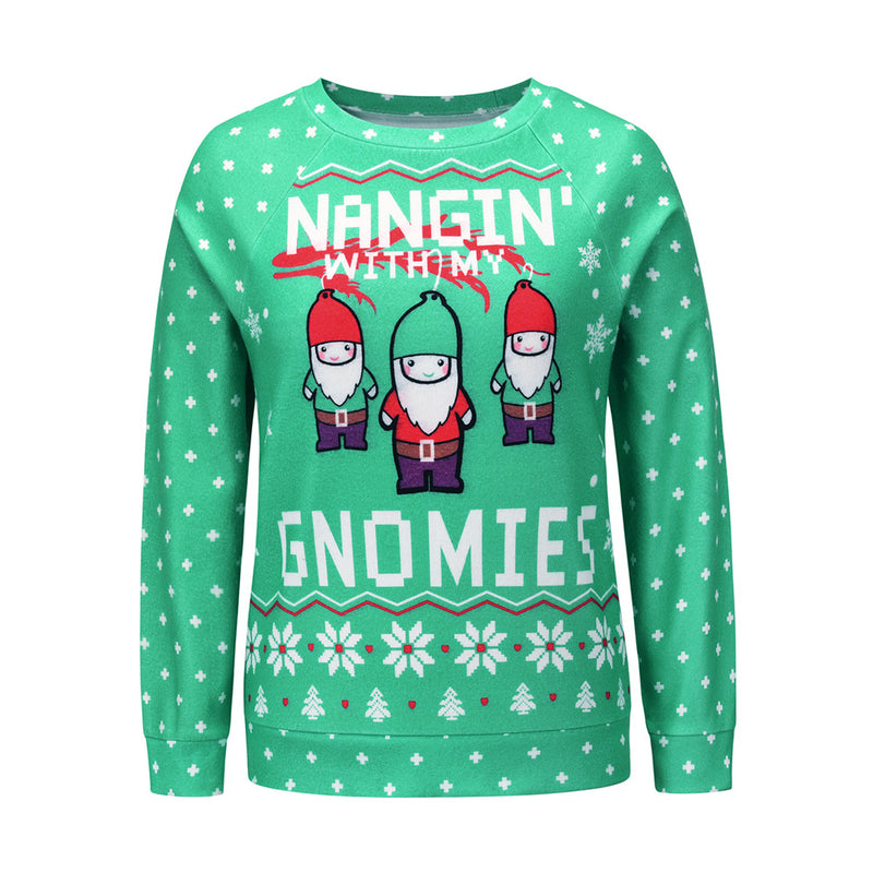 Long Sleeve Crew Neck Christmas Sweatshirt Printed GNOMIES