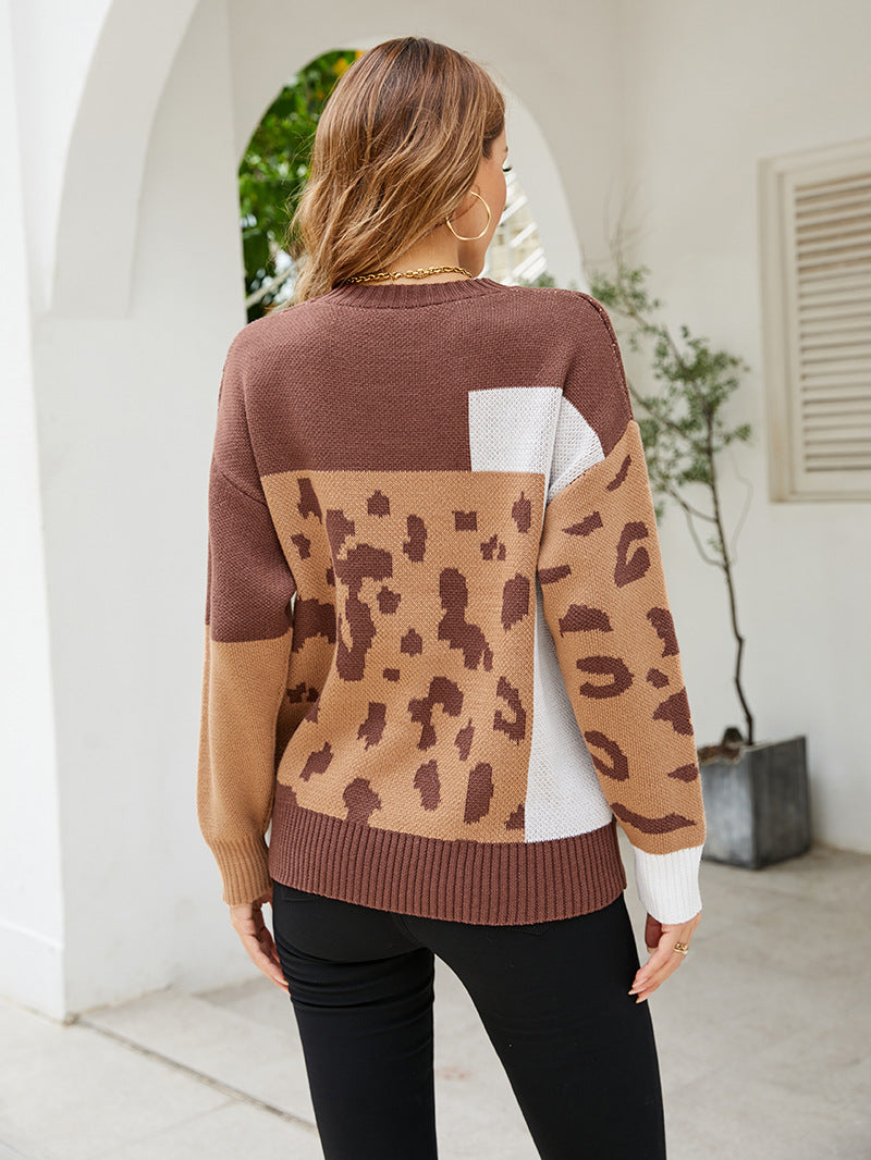 Fashion Long Sleeve O-Neck Leopard Print Sweatshirt