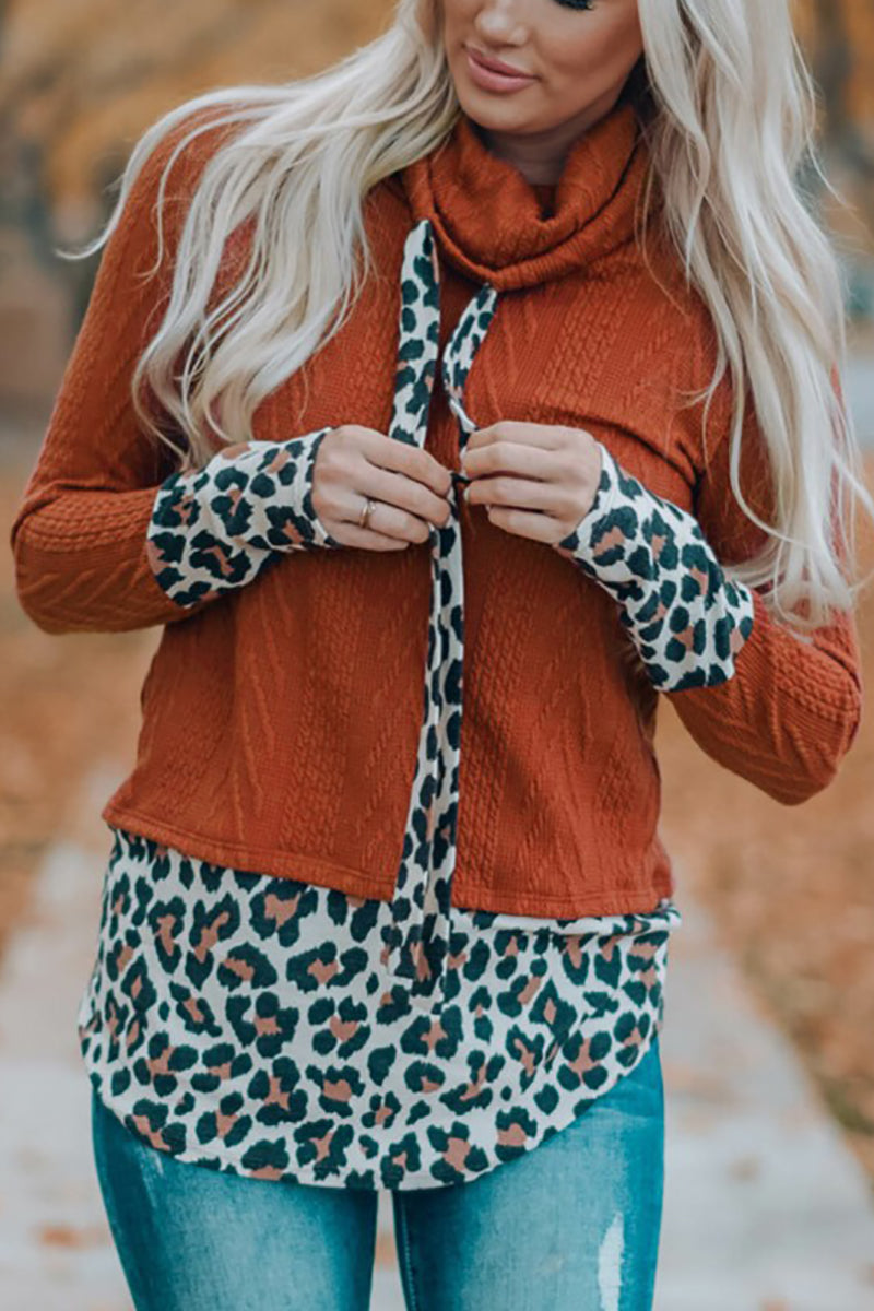 Leopard Patch Cowl Neck Top